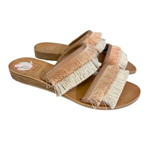 Dolce Vita Women's Haya Leather Fringe Slide Sandals Natural Fringe Size 6